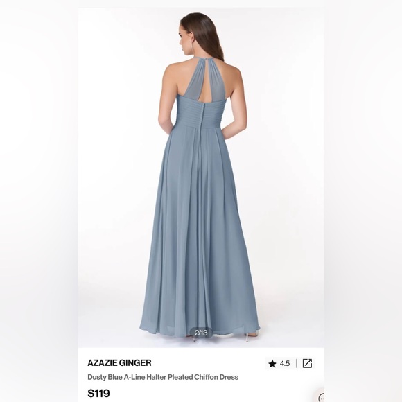 NWOT Azazie Ginger Dusty Blue A-Line Halter Pleated Chiffon Dress Size A2 - Picture 2 of 9